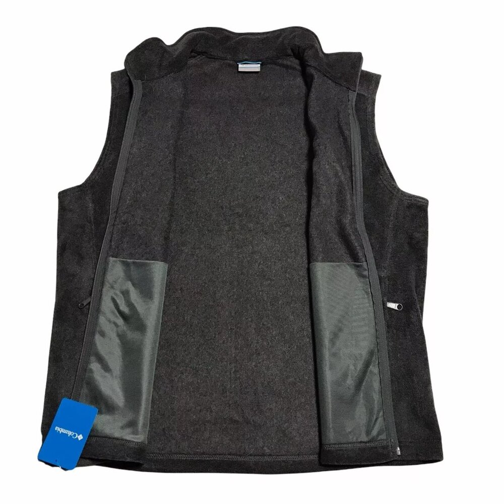 Columbia Men's Full Zip Fleece Vest Size M Dark Gray Collared Neck Zip Pockets - Picture 2 of 7